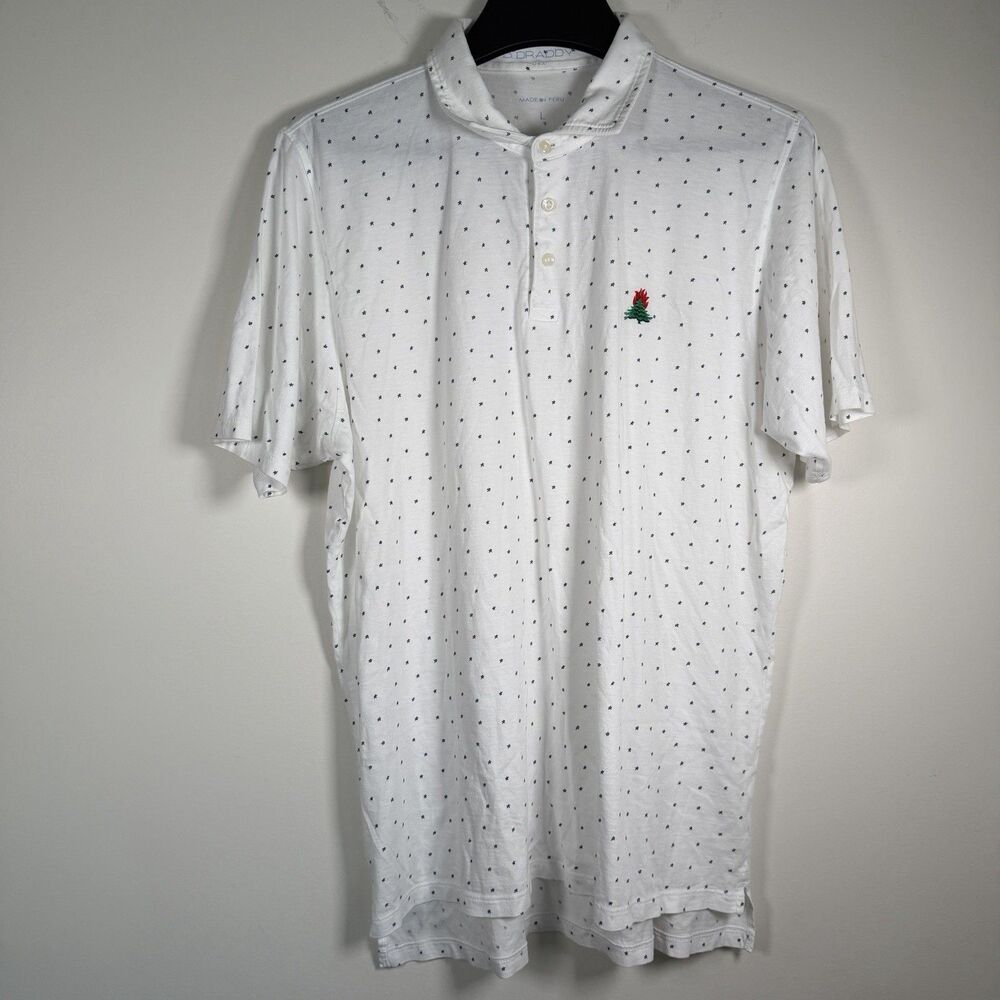B. Draddy Burning Tree Club Men's Polo Shirt L Blue White Stars Short Sleeve
